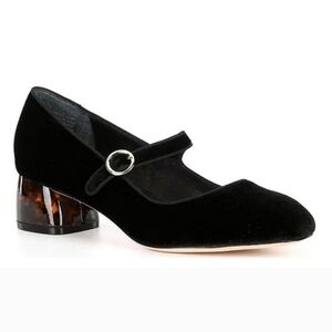 Deltan Grace Velvet Mary Jane Tortoise Block Heel Pumps